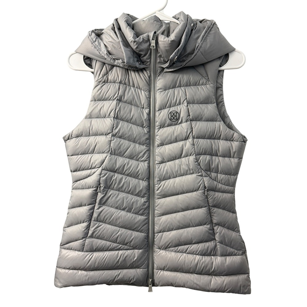 G/FORE Womens Silver Grey Quilted Down Puffer Vest Removable Hood Small
